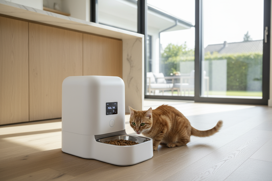 Smart automatic pet feeder with cat eating - WiFi controlled feeding