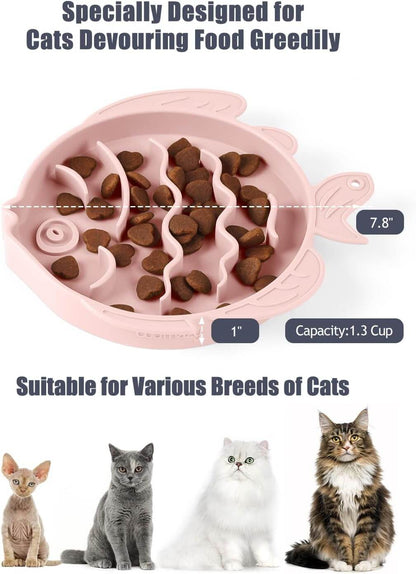 Cat slow feeder and lick mat designed for slow eating with fish patterns, ideal for various cat breeds.