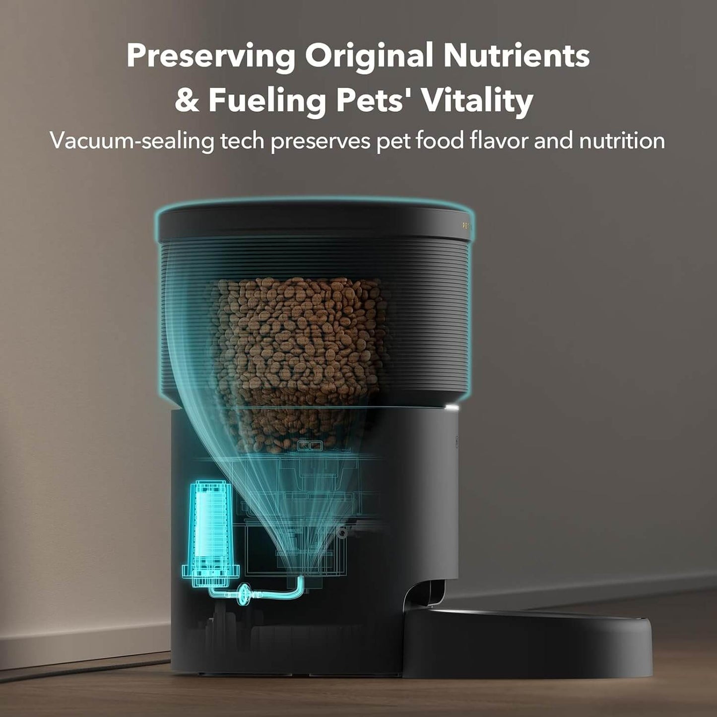 smart pet feeder vacuum sealing technology infographic