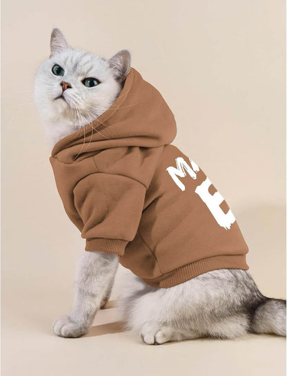 Pet Hoodie - Soft Sweatshirt for Small Dogs & Cats on a playful cat wearing a cozy brown hoodie.