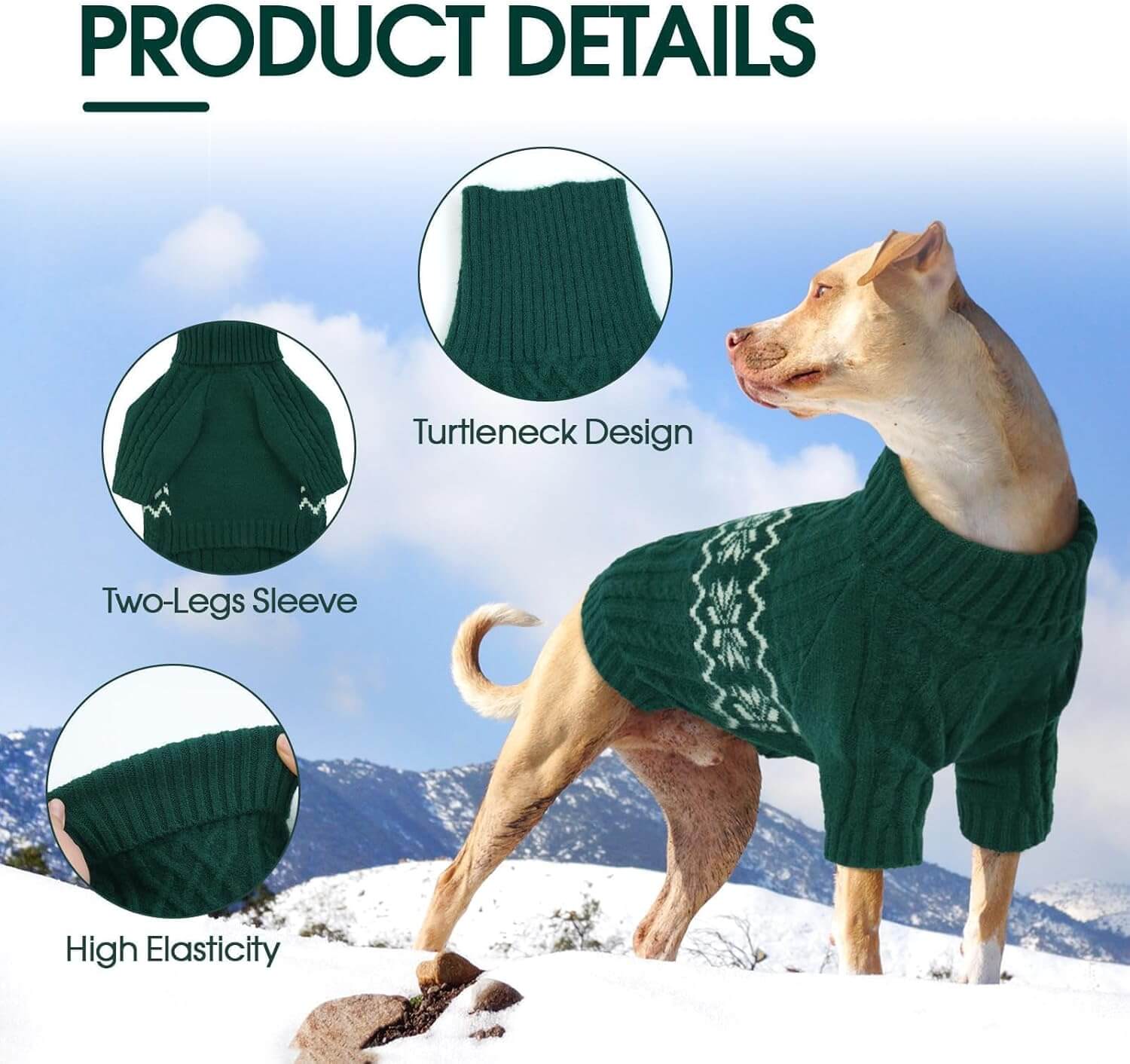 Cable Knit Dog Sweater for Large Dogs XL | Winter Warmth featuring turtleneck, two-legs sleeve, and high elasticity.