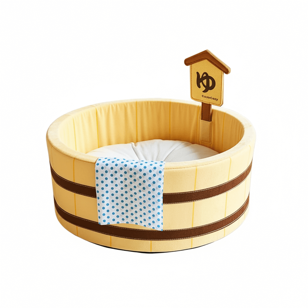 Japanese barrel cat bed empty on white background