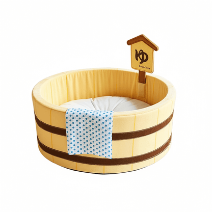 Japanese barrel cat bed empty on white background