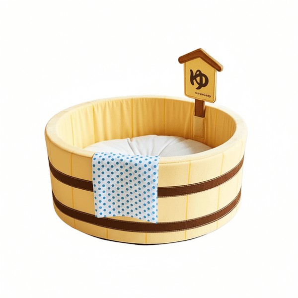 Japanese barrel cat bed empty on white background