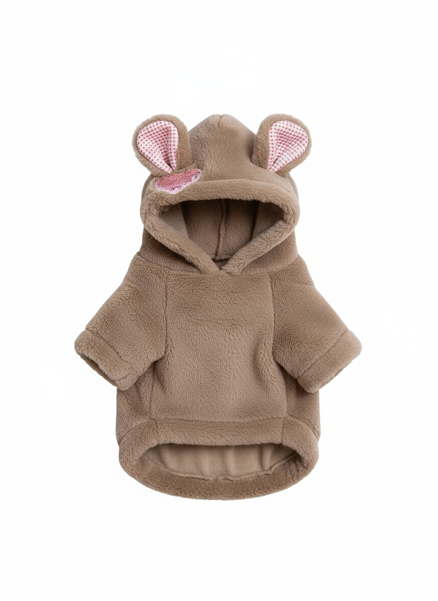 Beige 3D ear hoodie - white background