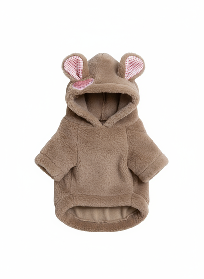 Beige 3D ear hoodie - white background
