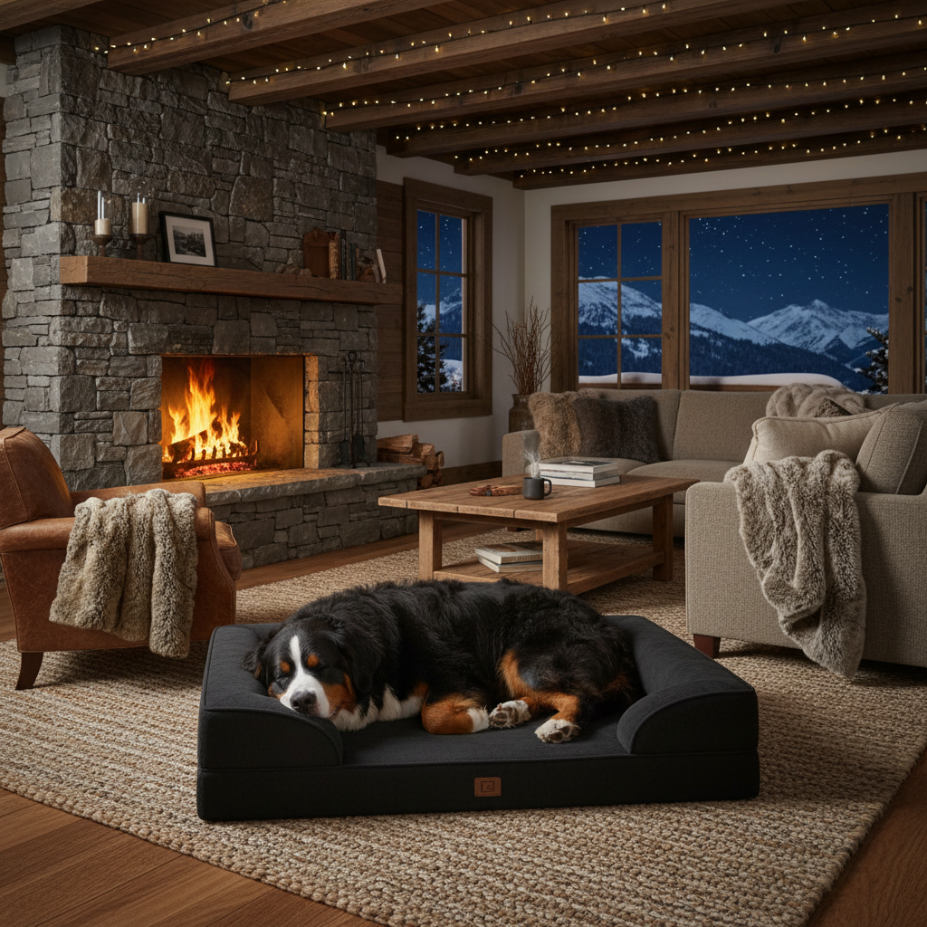 Bernese Mountain Dog in alpine chalet