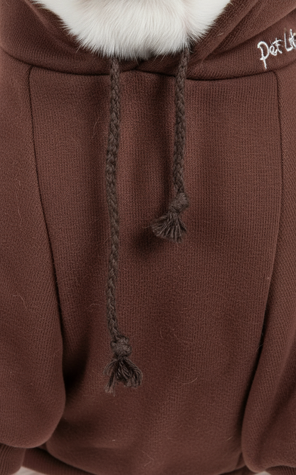 Brown hoodie close-up with fabric detail