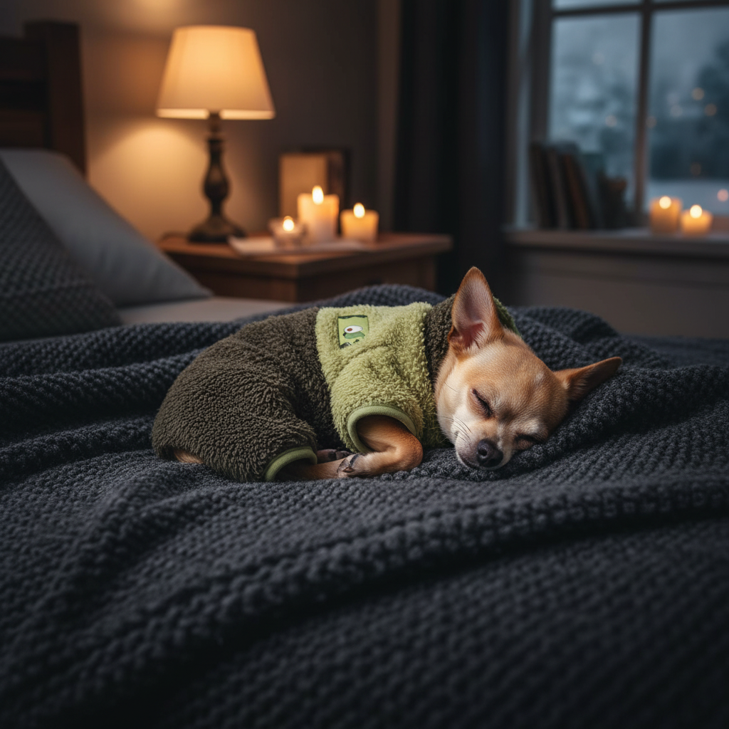 Chihuahua sleeping in pajamas