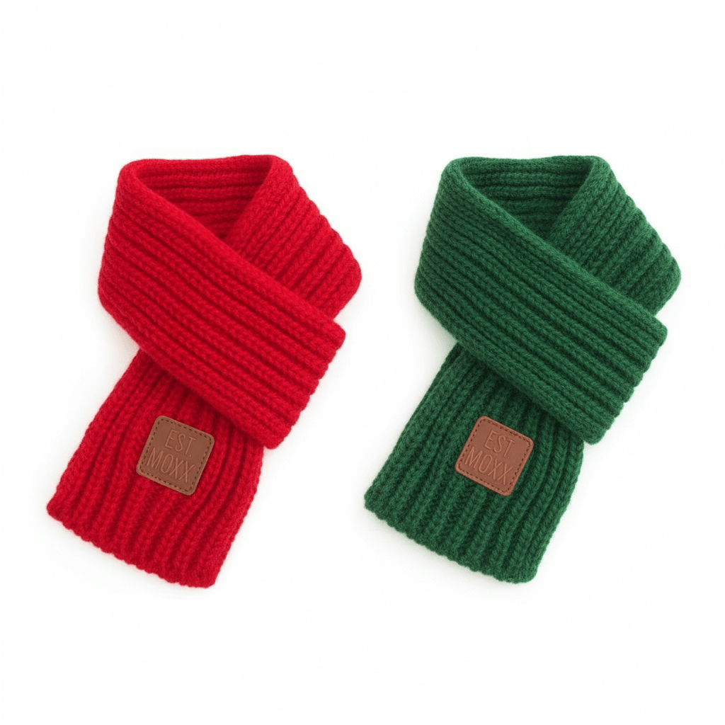 Winter Dog Scarf 2-Pack – Red & Green | Festive Knit - Cozy knit scarves for pets.