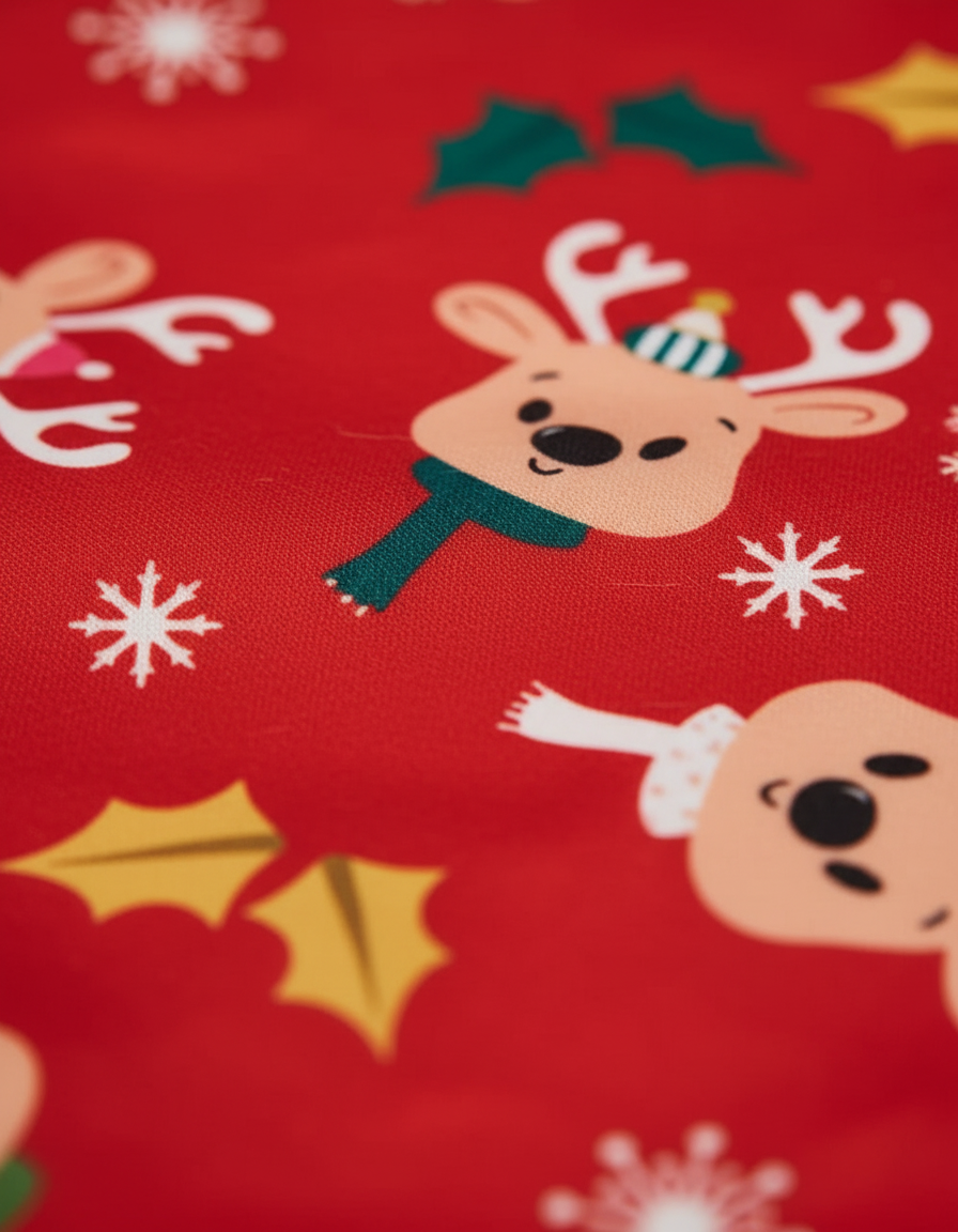 Close-up detail van rendier kerstpyjama stof