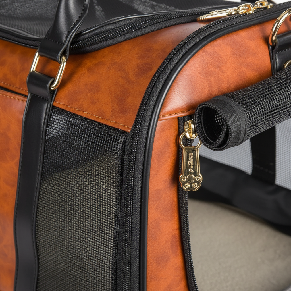 Close-up van PU leer en mesh