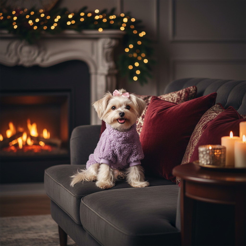 Dark velvet sofa cozy setting