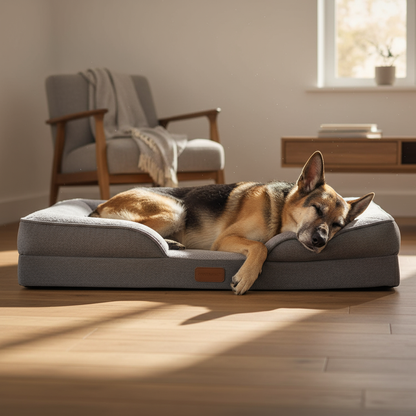 Elderly German Shepherd on Orthopedic Dog Bed