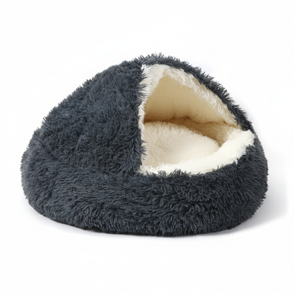 Hooded cave dog bed empty product on white background