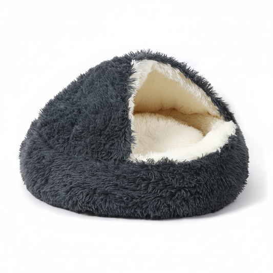 Hooded cave dog bed empty product on white background