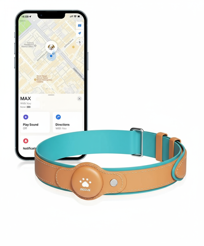 GPS tracker collar - close-up met iPhone