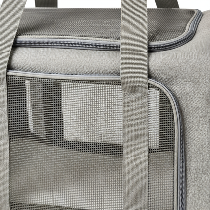 Grijze pet carrier close-up