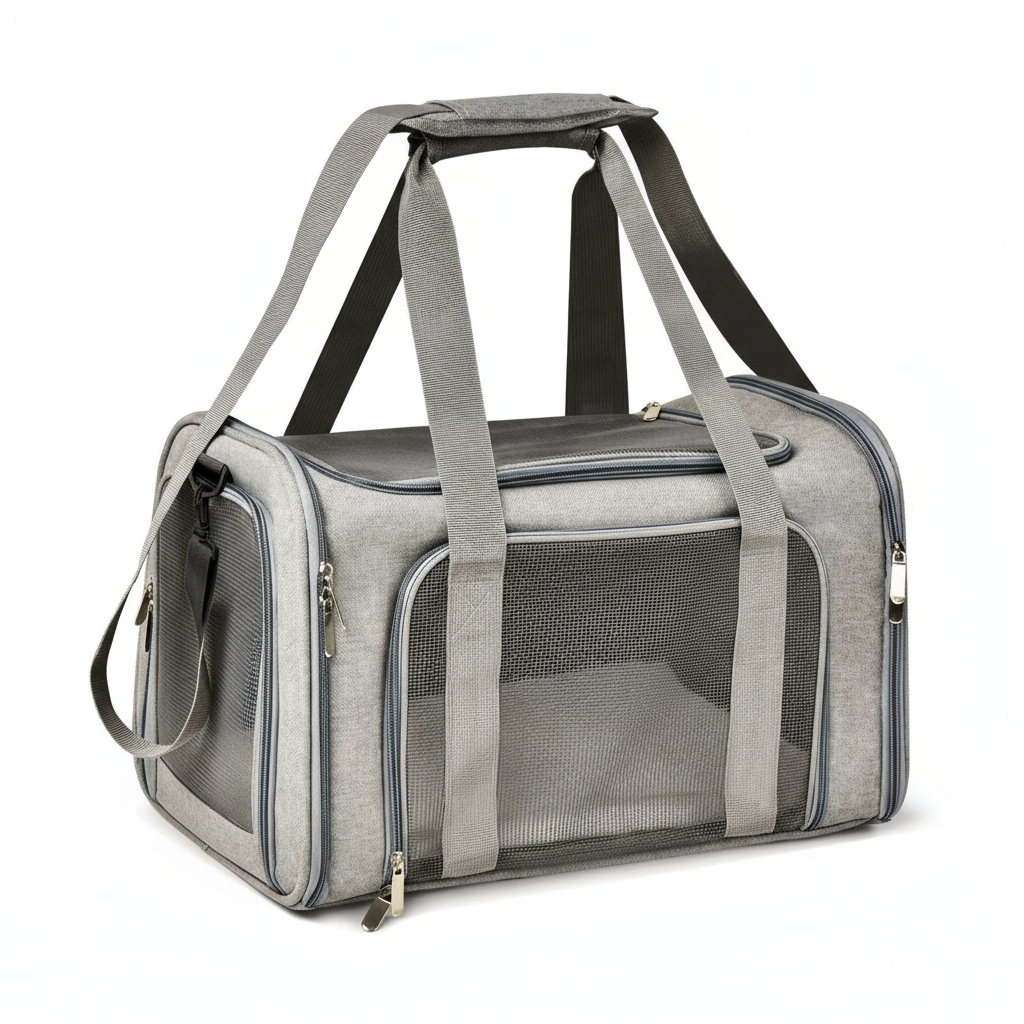 Grijze pet carrier wit