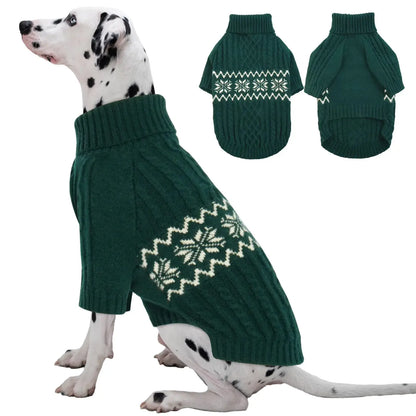 Cable Knit Dog Sweater for Large Dogs XL | Winter Warmth on a large dog, showing its stylish Fair Isle pattern and warmth.