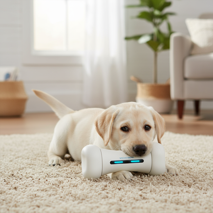 Labrador puppy playing with Wickedbone