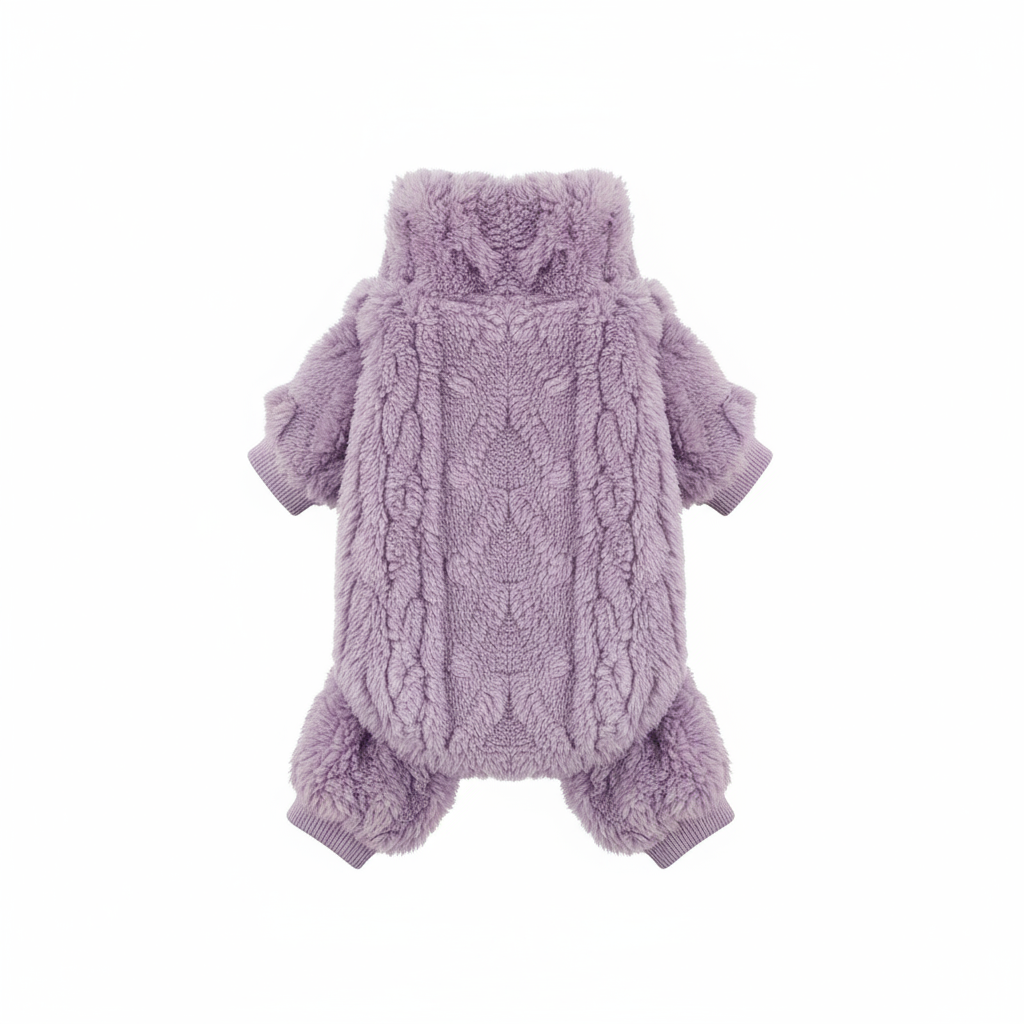 Purple fleece jumpsuit flat lay