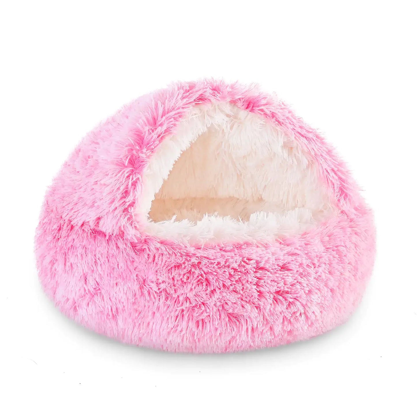 Hooded Plush Pet Bed - For Cats & Dogs