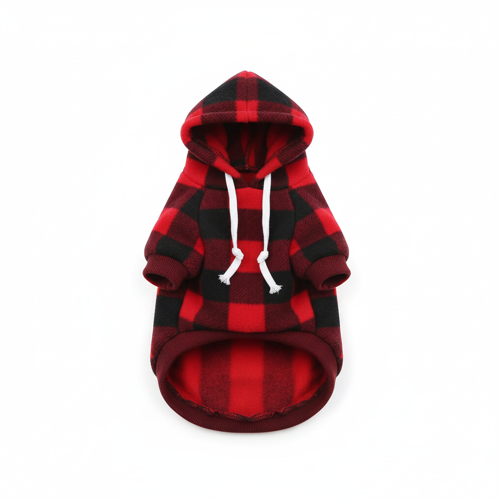 Rode geruite hoodie met witte touwtjes