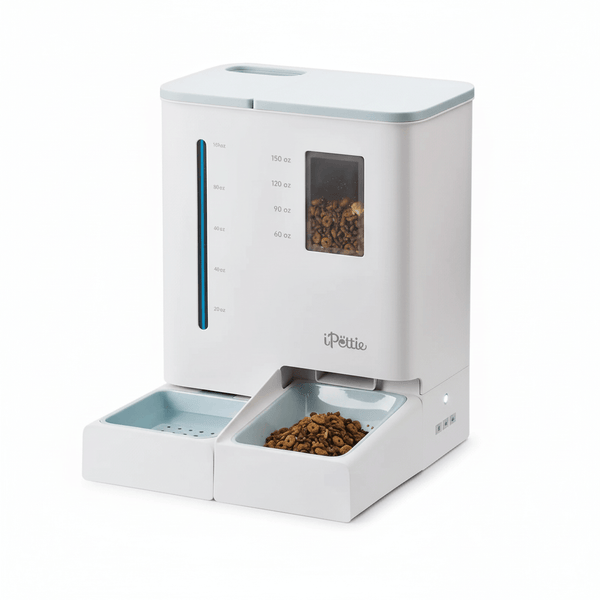 Smart WiFi Pet Feeder Waterer - 2-in-1 feeding solution with gravity water dispenser and automated food storage.