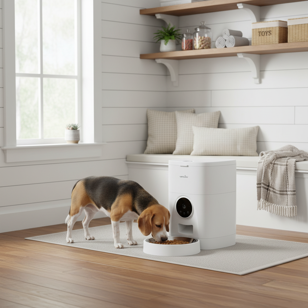 Wansview Smart Feeder with Dog in Cozy Mudroom
