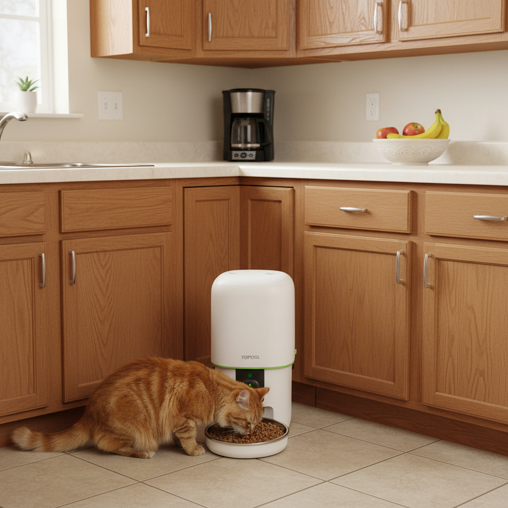 Yuposl Smart Cat Feeder in Regular Kitchen Corner