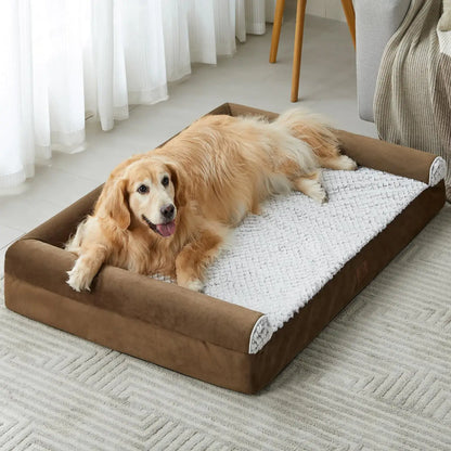 Orthopedic Dog Bed for Large Dogs | Memory Foam Couch with a golden retriever resting comfortably.